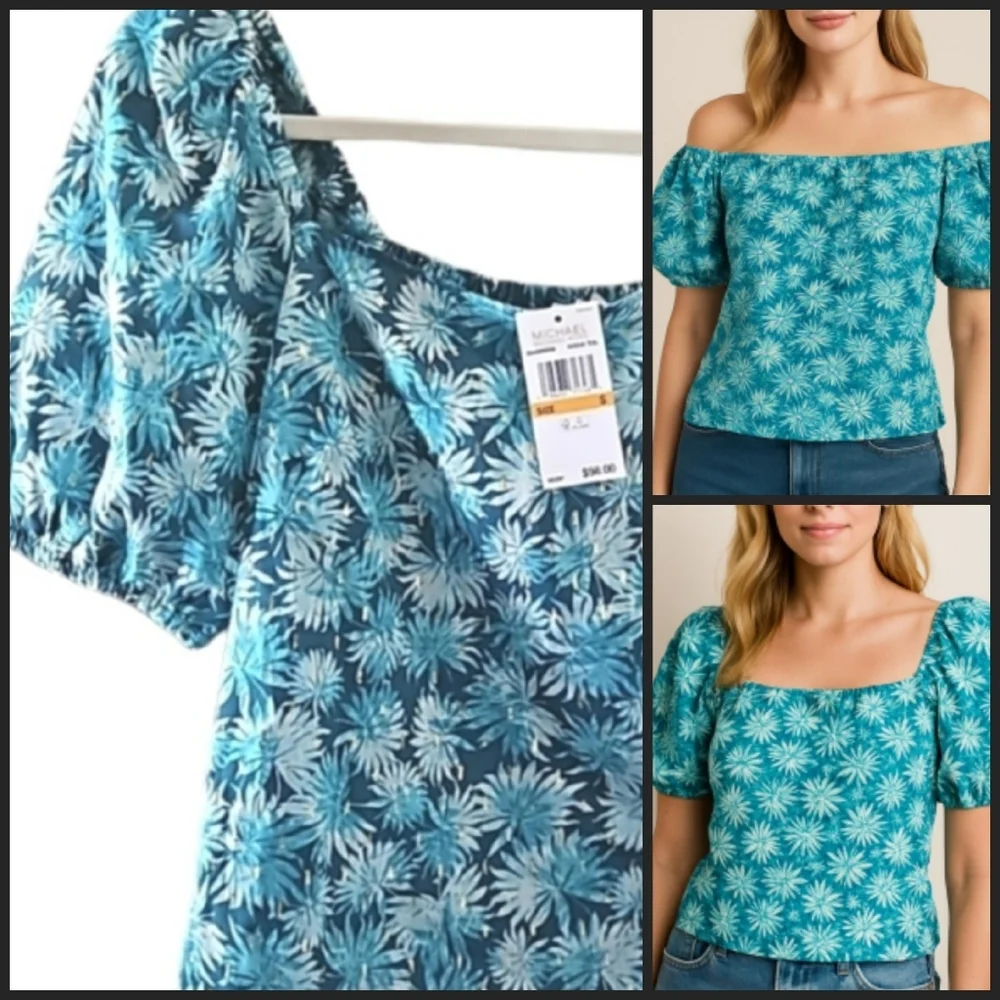 NEW! MICHAEL MICHAEL KORS Floral Mettalic Gold Blouse Top Small.